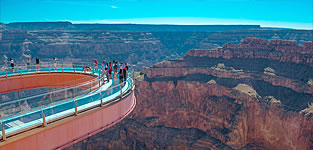 People walking on the glass bottom Skywalk bridge at the Hualapai Indian Nation at Grand Canyon West